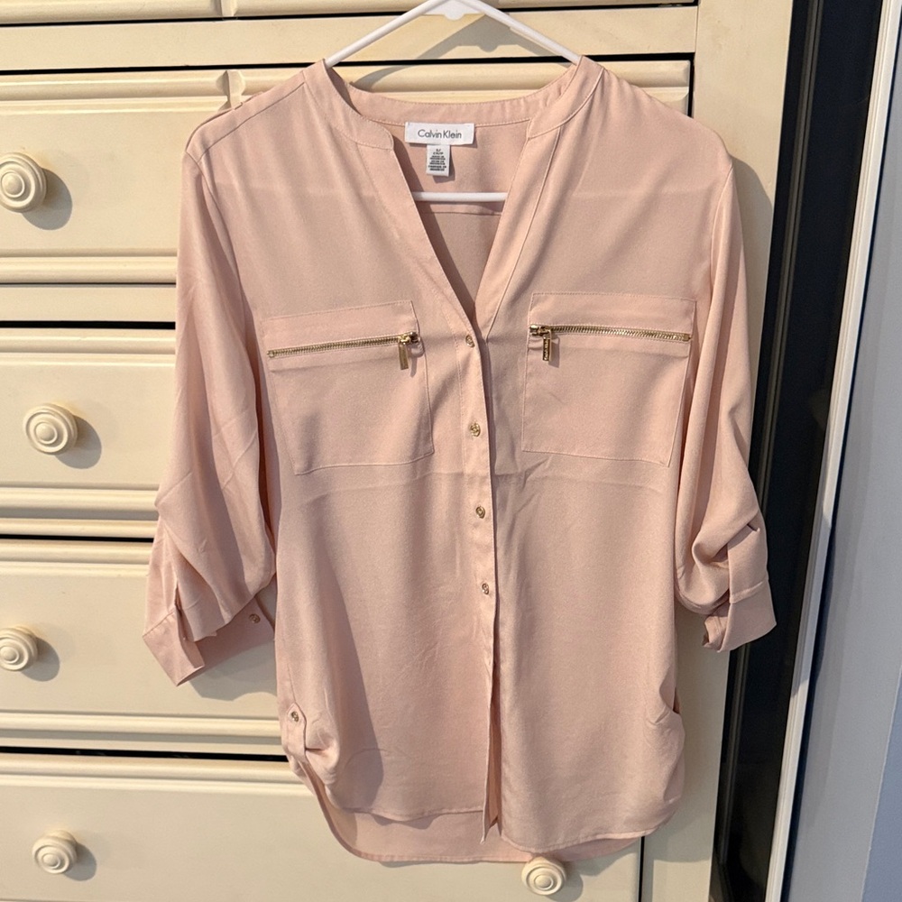 Calvin Klein Light Pink Blouse with Zippered Pockets
